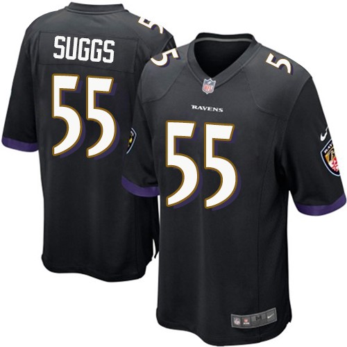 Men's Game Terrell Suggs Nike Jersey Black Alternate - #55 NFL Baltimore Ravens